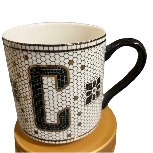Anthropologie Other - Anthropologie Gold Black Margot Mosaic Tile Letter C Initial Monogram Coffee Mug